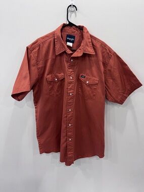Wrangler Western Pearl Snap Shirt 2XL Rust Orange Short Sleeve Cowboy Core
